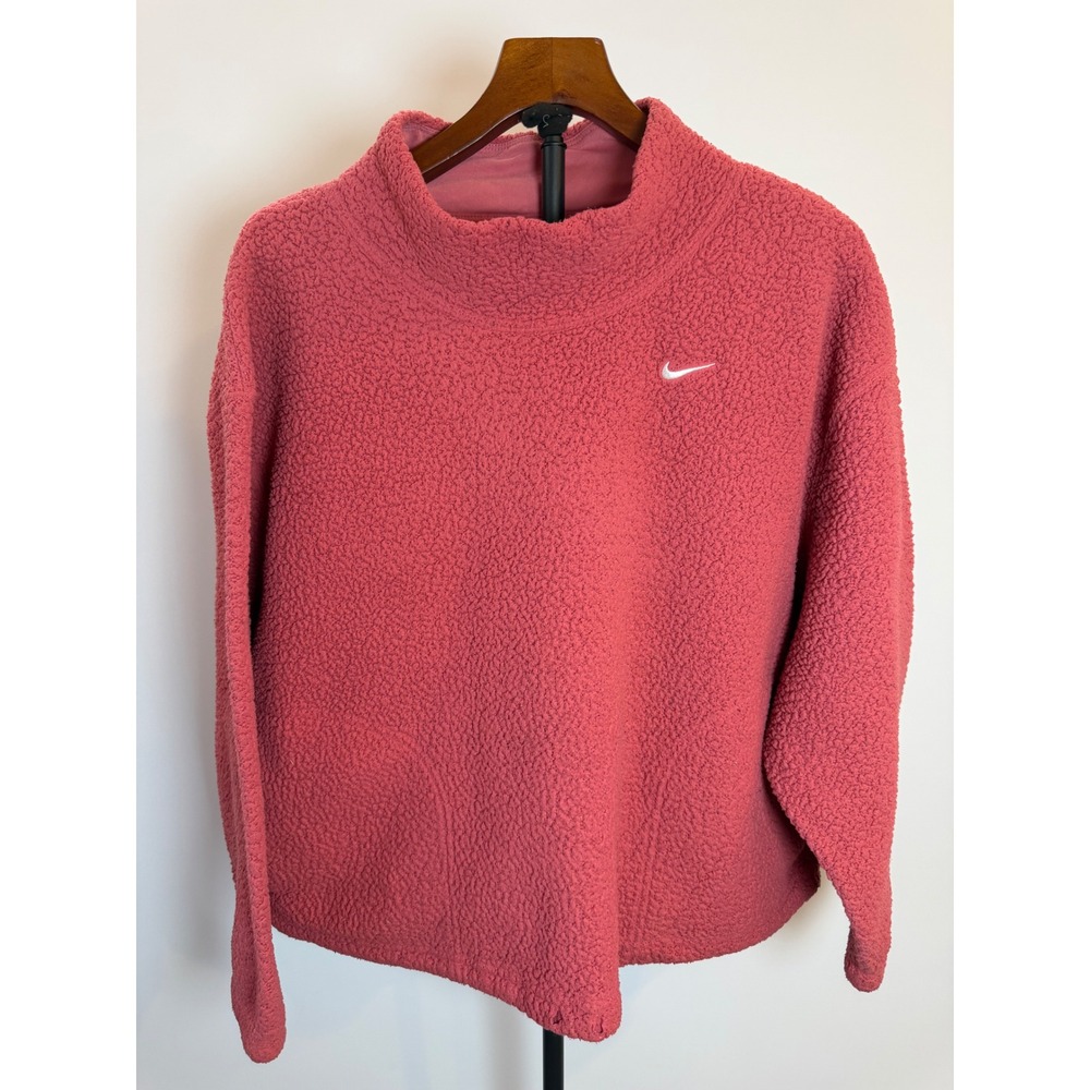Nike Therma-FIT Sherpa Fleece Mock Neck Pullover Pink 1X Sweatshirt